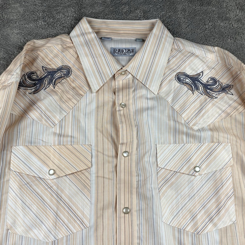 Desire Collection Long Sleeve Dress Shirt Mens Large Orange White Stripes - Picture 3 of 16
